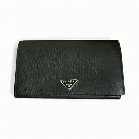 Authentic Prada Large Saffiano Leather Long Flap Large Wallet Black - Picture 2 of 15